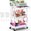 Yeabett Carrello utilitario a 3 livelli con cassetto, mensola in plastica e ruote con bloccaggio, multifunzione per cucina, bagno, ufficio
