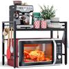 NETEL allungabile mensola microonde a 2 Livelli,supporto microonde salvaspazio,mensola per friggitrice ad aria,scaffale da cucina，Organizzatore di Stoccaggio per Cucina con 8 Ganci, Nero