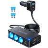 BESTEK Caricatore Auto USB-C PD USB QC3.0 Caricabatterie da Auto 148W, 9 in 1 Adattatore per Accendisigari 12V/24V con 3 Prese & 6 Porte con Display LED per iPhone Dash Cam