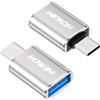 HOWJIM Adattatore da USB C a USB 2Pezzi,Ricarica Rapida 3A 100W,OTG 10Gbps Adattatore Type-C Maschio a USB3.2 Femmina per M-acBook Pro/Air Phone 17/16/15 Pad G-alaxy X-peria D-ell XPS S-urface Argento