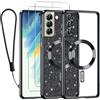 Kokio Glitter Magnetica Cover per Samsung Galaxy S21 FE 5G con Cordino, Compatibile con MagSafe, Brillantini Silicone TPU Antiurto Custodia per Samsung S21 FE con 2 Vetro Temperato Bumper, Nero