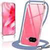 Oelrstfe Cover con Cordino per Google Pixel 9 A, Trasparente Silicone Sottile Morbido Custodia con Regolabile Collana Laccio Tracolla, Antigraffio Antiurto Proteggere Case con Corda, Grigio