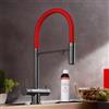 XJTNLB Miscelatore Cucina 3 Vie Acciaio Inox Grigio+Rosso Rubinetto Tre Vie con Doccetta Estraibile Miscelatore Cucina con Doccetta Estraibile