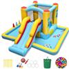 COSTWAY Castello Gonfiabile 7 in 1 per Bambini con Scivolo, Castello Gonfiabile con Mongolfiera, 50 Palline, Anelli e Basket, Gioco Gonfiabile da Interno ed Esterno, per Bambini da 3 a 10 Anni