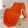 Exclusivo Mezcla Coperta Plaid Pile da Divano, 130x170 cm, Arancione | Coperta in Flanella Jacquard 3D Elegante per Letto, Doppia Faccia Morbida, Facile Manutenzione e Leggera, per l'Estate