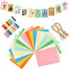 YANGWEN 20 Pezzi Cornici Foto in Carta Kraft con Clip Legno - Set Cornici Portafoto 15x10 cm (6x4) con Corda Canapa - per Parete, Casa, Scuola e Ufficio - Decorazione Sospesa DIY (Colorato)