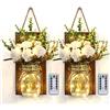 Glighone Luce Barattolo di Vetro con Luci da Parete a LED 2 Pezzi Applique Retrò per Decorazione Domestica Lampade con Fiore Artificiale Modalità Multiple