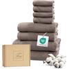 Ferò Set Asciugamani Bagno Cotone Di Lusso 8 Pezzi, OEKO-TEX, 100% Cotone Premium, 550 g/m², Ultra Morbido, Design Italiano, 2 Teli Bagno 70x140, 2 Asciugamani Viso 50x100, 4 Lavette 30x30, Tortora