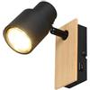 meineWunschleuchte Faretto da parete con interruttore in metallo nero e legno, altezza 15 cm