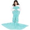 Elonglin, coperta a forma di coda di sirena per bambini, adolescenti e adulti, fatta a mano all'uncinetto, splendida e accogliente, sacco a pelo, coperta calda indossabile, Tessuto, Verde, 195*95cm