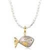 Hipearl - Collana con ciondolo a forma di pesce con perle d'acqua dolce, placcata in oro 18 carati, con perle da 14 a 20 mm, 45,7 cm, prolunga da 6,3 cm, gioielli per donne e ragazze