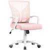 Yaheetech Sedia da Scrivania Ufficio Ergonomica a Rotelle Girevole Reclinabile in Rete Traspirante con Braccioli Altezza Regolabile Portata 136 kg Rosa