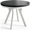 AlpiMeble Tavolo da pranzo rotondo EVO, tavolo allungabile, diametro: da 100 cm a 200 cm, tavolo da soggiorno colore: nero, con gambe in legno di colore bianco