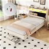 KecDuey Letto imbottito 90 x 200 cm, piano con cassetto, letto singolo con lampada termica a LED, presa USB, rete a doghe, testata apribile, vano portaoggetti integrato, cassapanca beige