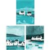 Artery8 Set of 3 Scottish Hebrides Teal Isle Mull Coastal Living Room 12X16 Inch Wall Art Prints Pack