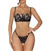 KOEMCY Completi Intimi da Donna Set Lingerie Donna Babydoll Sexy Confortevole Reggiseno Pizzo Babydoll Aperto con Reggiseno e Perizoma per La Notte di Nozze Vacanze Miele Viaggio(Nero/M)