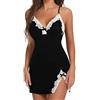 QKEPCY Camicia da Notte in Raso Donne Sottoveste Sexy in Seta Babydoll Spalline Regolabili Vestaglia con Scollo a V Ladies Nightwear Sexy Biancheria da Notte per Casa(M)