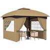 Outsunny Gazebo da Giardino 3.4x3.4 m con Pareti Laterali e Finestre, Gazebo da Esterno Resistente Protezione UV Tenda Tendone Padiglione per Feste con Tetto a 2 Livelli, Struttura in Metallo, Beige
