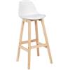 WOLTU Sgabello da Bar Sedia Alta Cucina Ristorante con Schienale Poggiapiedi Ecopelle Legno Moderno 1 Pezzo Bianco