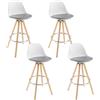 WOLTU Sgabelli da Bar Sedia Cucina con Schienale Ecopelle Gambe Legno 4 Pezzi, Grigio-Bianco, BH45grw-4