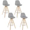 WOLTU Sgabelli da Bar Sedia Cucina con Schienale Ecopelle Gambe Legno 4 Pezzi, Grigio, BH45gr-4