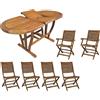MIlani Home TURRIS - set tavolo in alluminio e teak cm 120/160 x 70 x 74 h con 4 sedie e 2 poltrone Mulier
