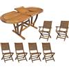 MIlani Home TURRIS - set tavolo in alluminio e teak cm 180/240 x 100 x 74 h con 4 sedie e 2 poltrone Mulier