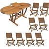 MIlani Home TURRIS - set tavolo in alluminio e teak cm 180/240 x 100 x 74 h con 6 sedie e 2 poltrone Mulier