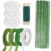 Woohome Stelo Filo Floreale Fiori Fioristi 26 Calibro, Nastro di Carta per Steli 1.2CM, 22 Gauge Verde Pagaia Filo e Sfera Perni Testa for Corsages, Bouquets