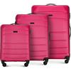 WITTCHEN valigia da viaggio set di 3 valigie trolley bagaglio a mano valigia set di valigie a rotelle in ABS con 4 ruote spinner chiusura a combinazione maniglia telescopica Globe Line rosa