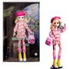 Monster High Mercoledì, bambola e accessori, Enid Sinclair da collezione in abito Rosa con cappello, zaino e piedistallo per bambola, HXJ05