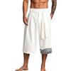 FASLOLSDP Pantaloni corti taro in lino, stile tradizionale giapponese Abbigliamento Pantaloni da uomo giapponesi con coulisse pantaloni di lino 3/4 costumi lunghi samurai pantaloni da yoga pantaloni