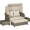 Outsunny Set da giardino 4 pezzi divano 2 posti + 1 poggiapiedi + 2 tavolini con cuscini beige marrone