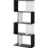 HOMCOM Libreria Scaffale Mobile da Rangement di Design Contemporaneo a Forma di S 4 mensole 60L x 24l x 148H cm Nero Bianco
