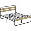 HOMCOM Letto matrimoniale 160 x 200 cm, telaio letto in acciaio stile industriale, testiera e rete a doghe inclusi, effetto legno