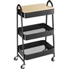 HOMCOM Carrello portaoggetti in acciaio con ruote e 3 ripiani, piano MDF, maniglie dim. 45L x 31P x 79,4A cm