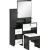 HOMCOM Set da toeletta tavolo da trucco con sgabello imbottito grande specchio + più ripiani aperti + 4 cassetti nero bianco