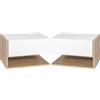 HOMCOM Set di 2 Comodini da Parete - Set di 2 Comodini da Notte - Cassetto Scorrevole, Scaffale, Bicolore Aspetto Rovere Bianco