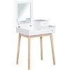 HOMCOM Camerino Design scandinavo Tavola da Trucco Multi-rangements Miroir Pieghevole 60L x 50l x 86H cm pino e MDF Bianco