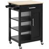 HOMCOM Carrello da Cucina a Ruote - Stile Contemporaneo, Porta, Cassetto, 3 Ripiani - Maniglie in Metallo - Piano in Legno di Gomma Nero