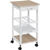 HOMCOM Carrello da servizio carrello da cucina a ruote 2 ripiani + piano estraibile + cassetto legno di pino bianco quercia chiara