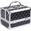 HOMCOM Valigia per il trucco stoccaggio a 3 livelli con specchio bloccabile con 2 chiavi dim. 20L x 15l x 15H cm nero