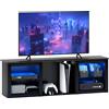 HOMCOM Mobile TV con illuminazione LED per TV fino a 65 pollici, 160 cm con mensole in vetro regolabili, nero