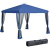 Outsunny Gazebo pop-up Barnum Pieghevole Stile Coloniale 3 x 3 m 4 zanzariere + Borsa Trasporto blu