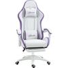 Vinsetto Sedia da Gaming con Altezza Regolabile e Schienale Reclinabile, 65x65x121-129 cm, Bianco e Viola | Aosom Italy