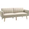 HOMCOM Divano Convertibile 2 Posti Design Scandinavo Schienale Regolabile 3 Posizioni Piedi Legno Tessuto Effetto Lino Beige