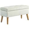 HOMCOM Panca contenitore cassapanca tessuto effetto velluto piedi in legno carico max. 120 kg 80 x 35 x 40 cm, crema