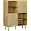 HOMCOM Buffet mobile da soggiorno armadio alto aspetto legno e vimini design 2 porte - dim. 90L x 32,5l x 120H cm