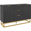 HOMCOM Buffet design contemporaneo graphique 2 armadi porta ripiani regolabili 3 cassetti scorrevoli in legno nero metallo dorato