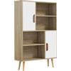 HOMCOM Libreria scandinava 4 nicchie + 2 armadi con ripiano dim. 80L x 24l x 123H cm Piedi affusolati inclinati Legno Massiccio Quercia